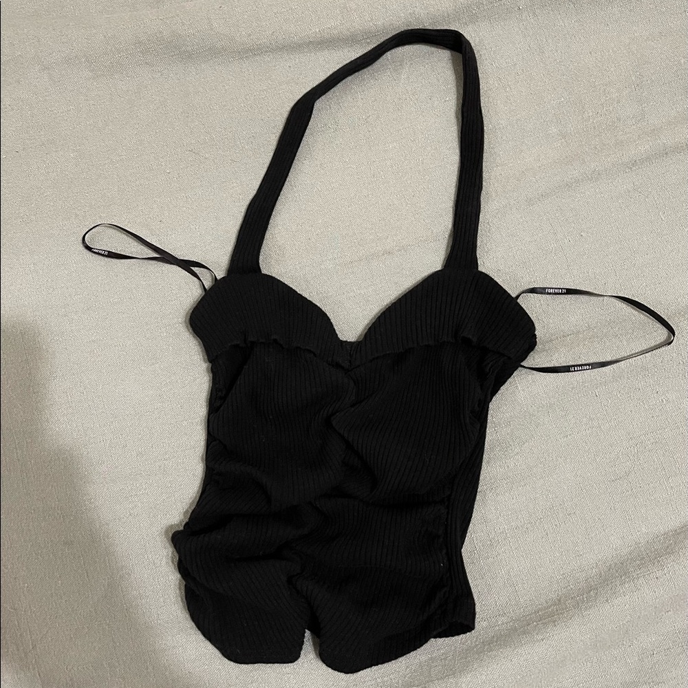 Black cropped halter top